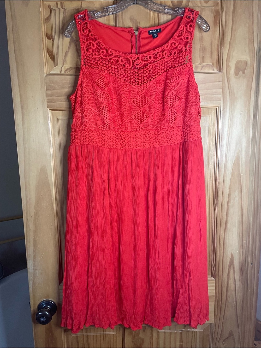torrid Coral-Red Crochet Bodice Midi Dress